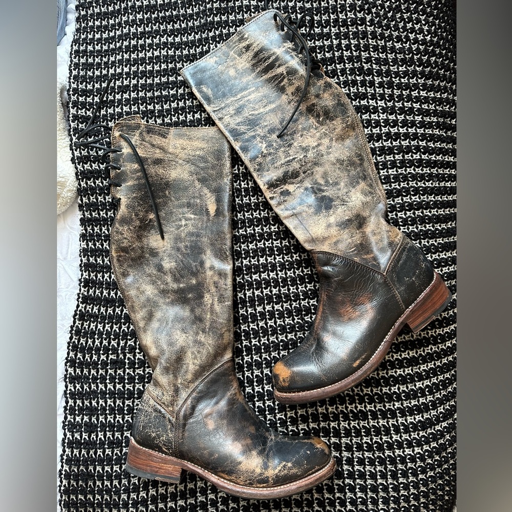 distressed slouchy brown bedstu boots